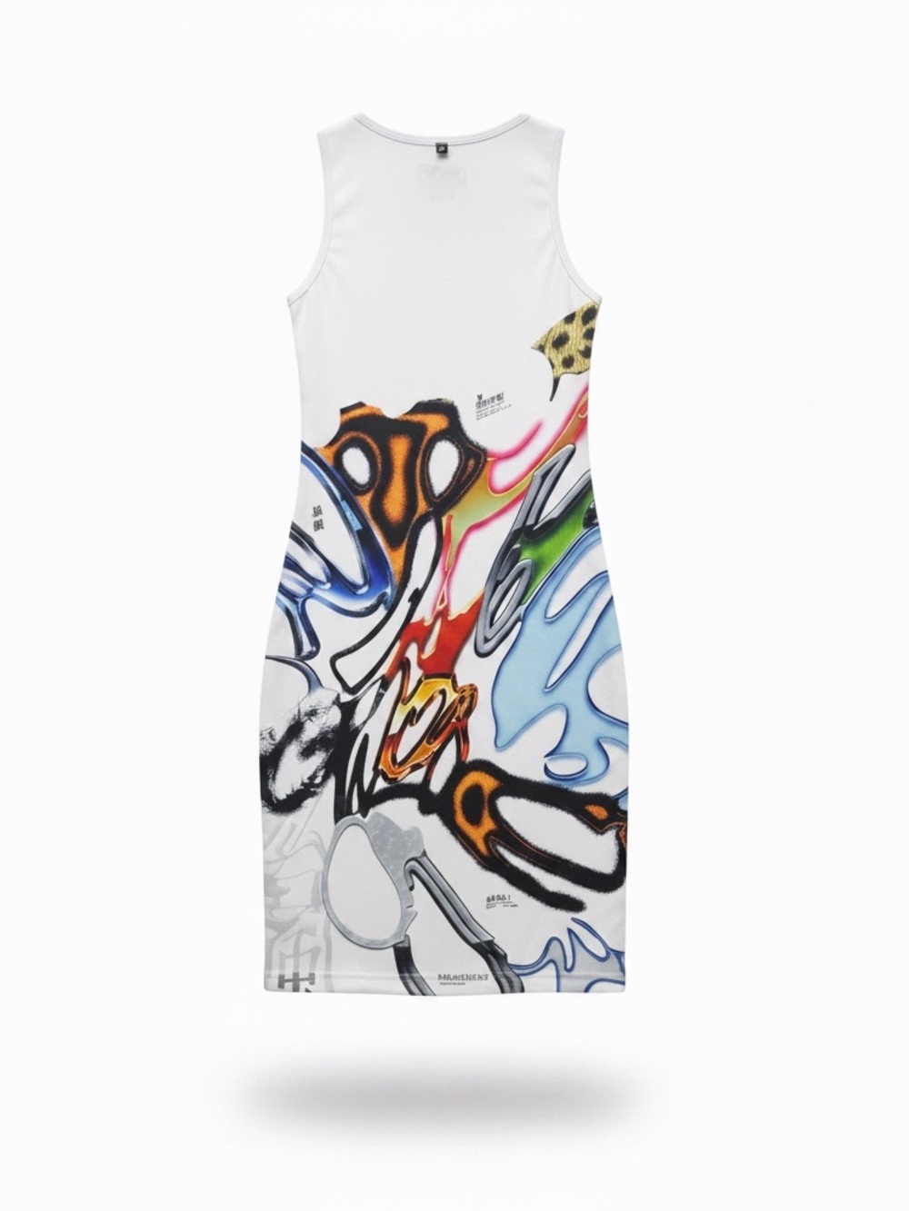Abstract Multicolor Print Sleeveless Midi Dress - White Base